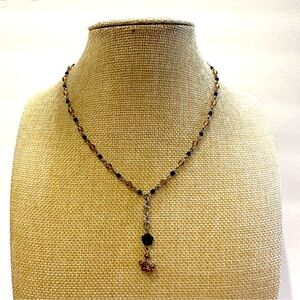 Kaari Meng Designs NYC Necklace silver plated beaded w/ lariat drop black flower